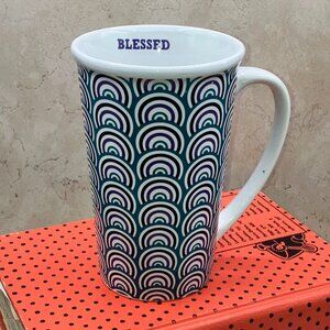 BW Boston Warehouse “ Blessed” Large Mug Pre- 2000 Geometric Design 20 fl oz